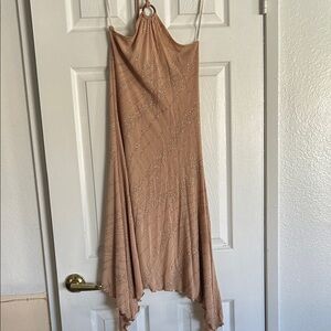 Elegant Tan Halter Dress